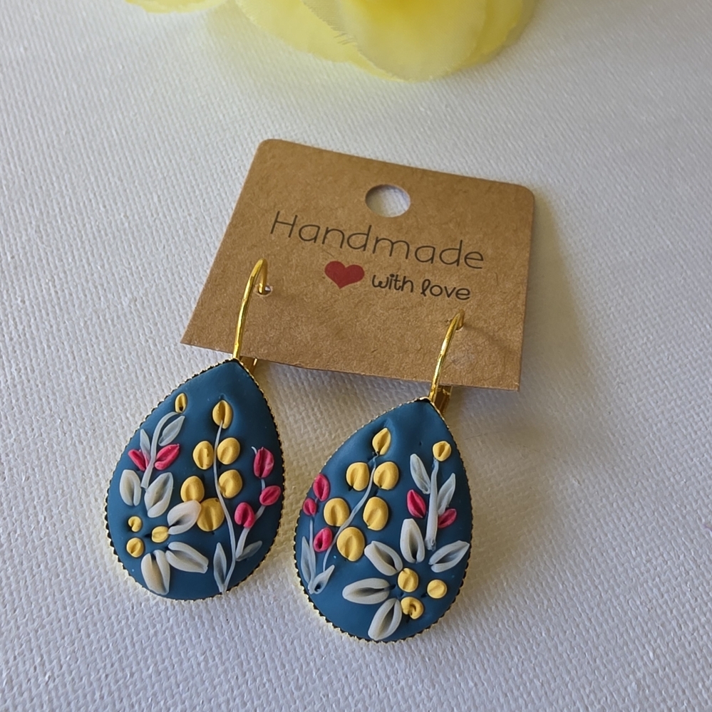 Blue and Gold Teardrop Earrings